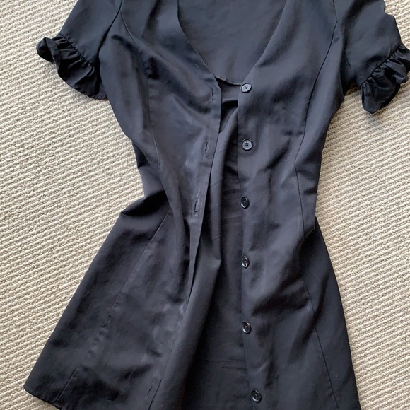 Black Zara Mini Short Sleeve Button Down Dress - Picture 3 of 7